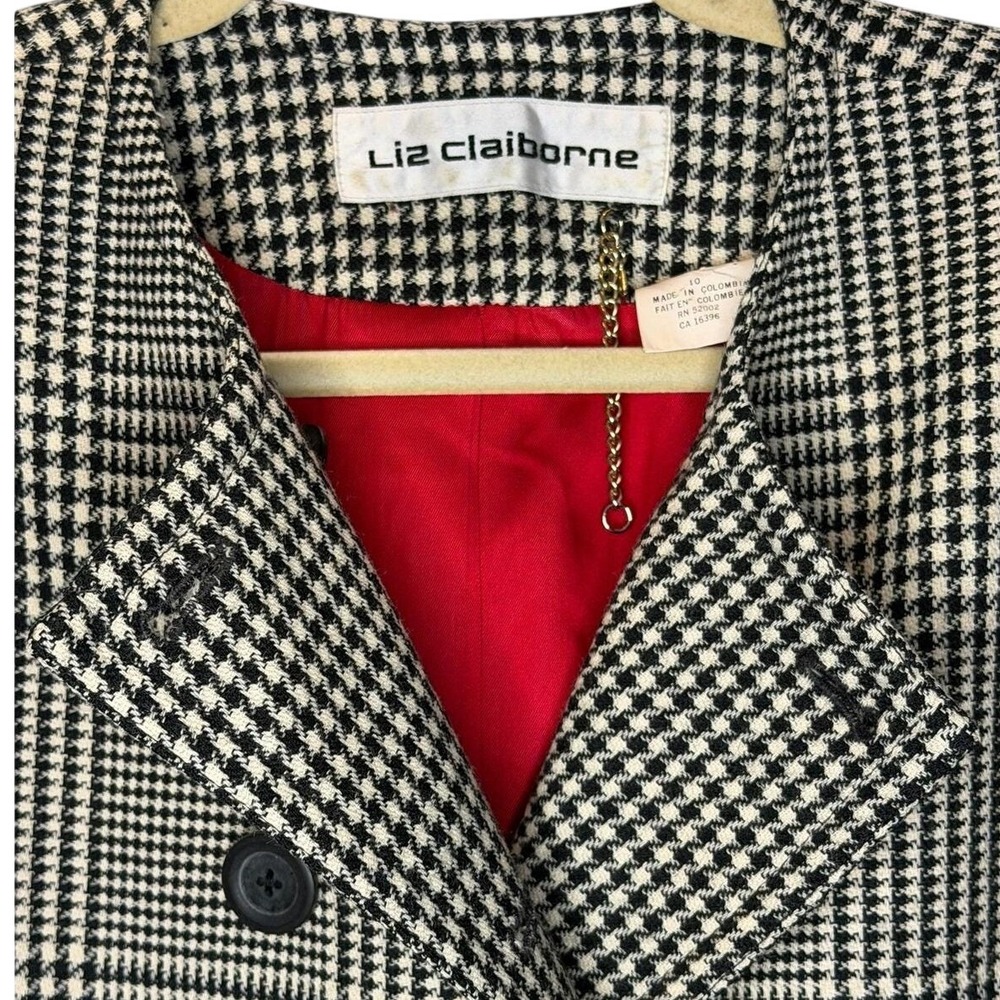 Vintage 90's Liz Claiborne Jacket Womens 10 Black White 100% Wool Houndstooth